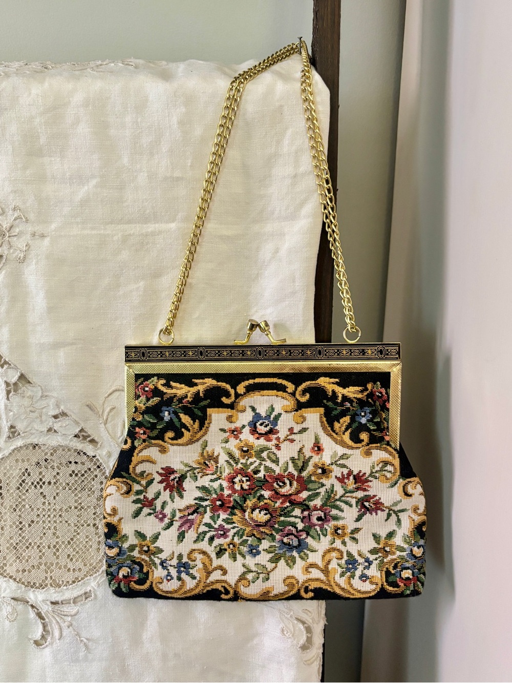 Vintage Floral Tapestry Clutch/Purse- Victorian